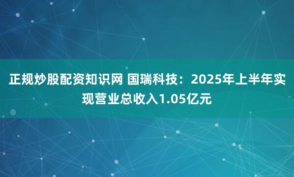 正规炒股配资知识网 国瑞科技：2025年上半年实现营业总收入1.05亿元